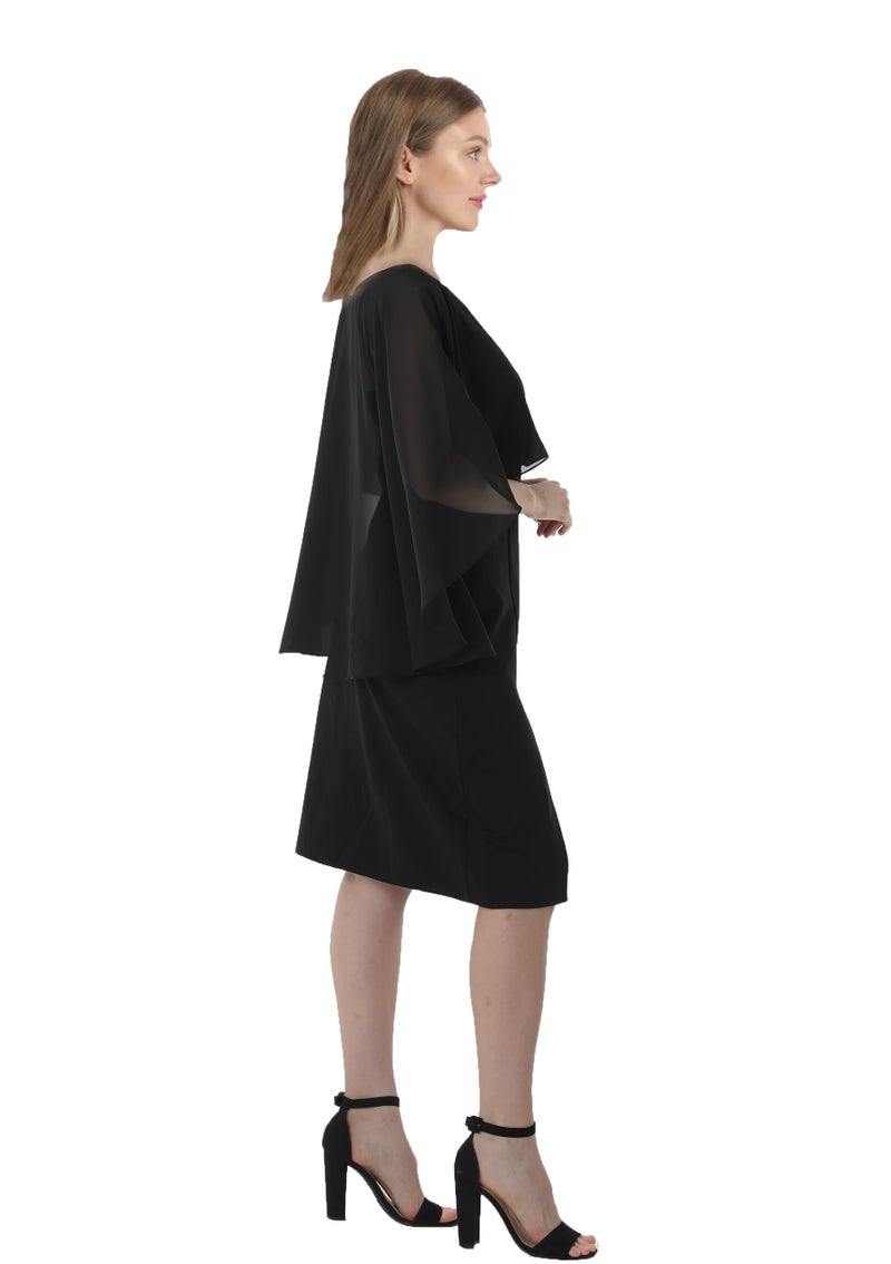 Hotshawl Capelets for women Chiffon Cape Shawls and Wraps for Evening Dress Wedding Capes Cover Up (Black) - Image 5